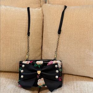 Betsey Johnson Black Bow Floral Clutch